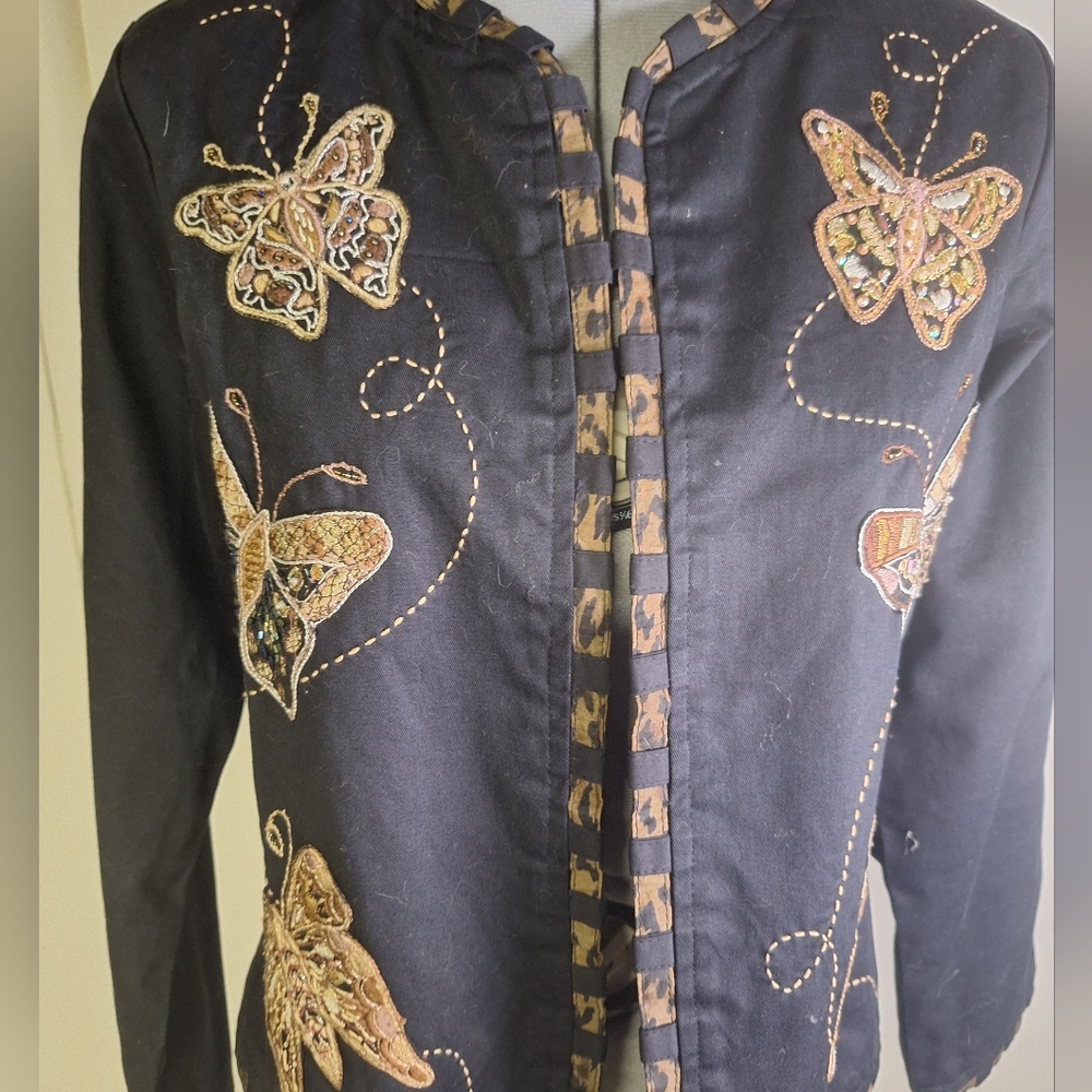 Draper's & Damon's Embroidered Black Jacket with Butterfly Design Sz Med Petite